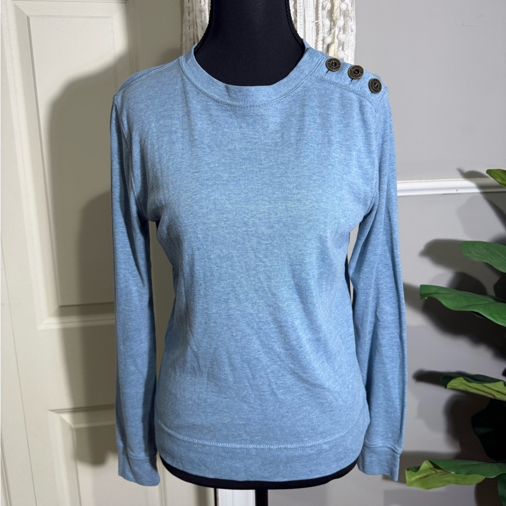 Ralph Lauren Light Blue Long Sleeve Button-Shoulder Top size small